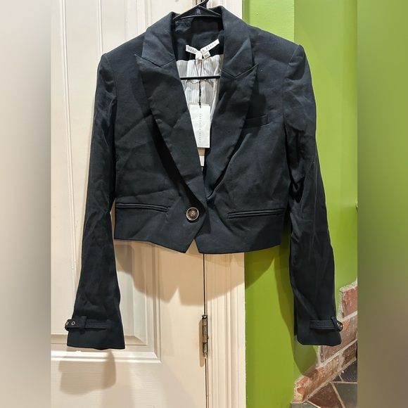 NEW Veronica Beard Girard Linen Blend Crop Jacket in Black size 0 - Picture 6 of 11